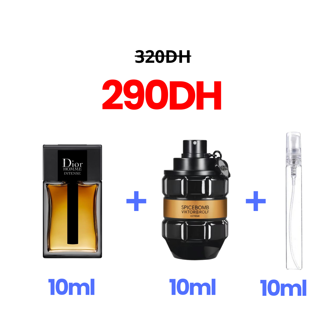 Pack 10ml dior homme intense + 10ml spicebomb extreme + 10ml gratuit