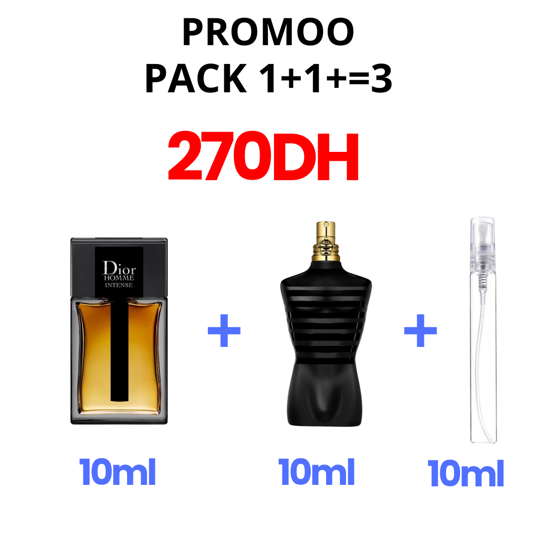 pack 10ml le male le parfum + 10ml dior homme intense + 10ml gratuit